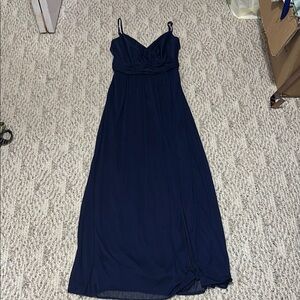 David's Bridal Blue Spaghetti Strap Maxi Gown